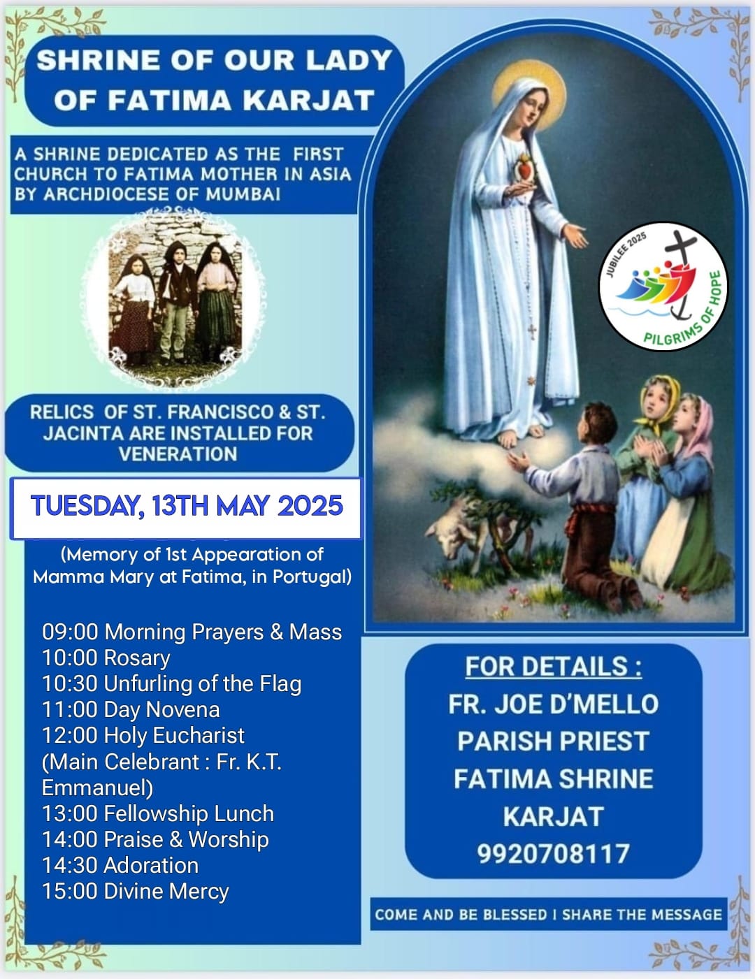 Memory of First Apparition of Mother Mary on 13th May 1917