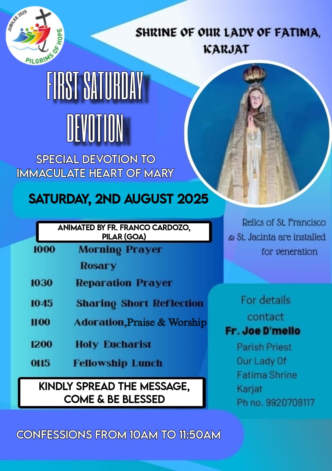 1st Daturday Devotion on 2nd August 2025