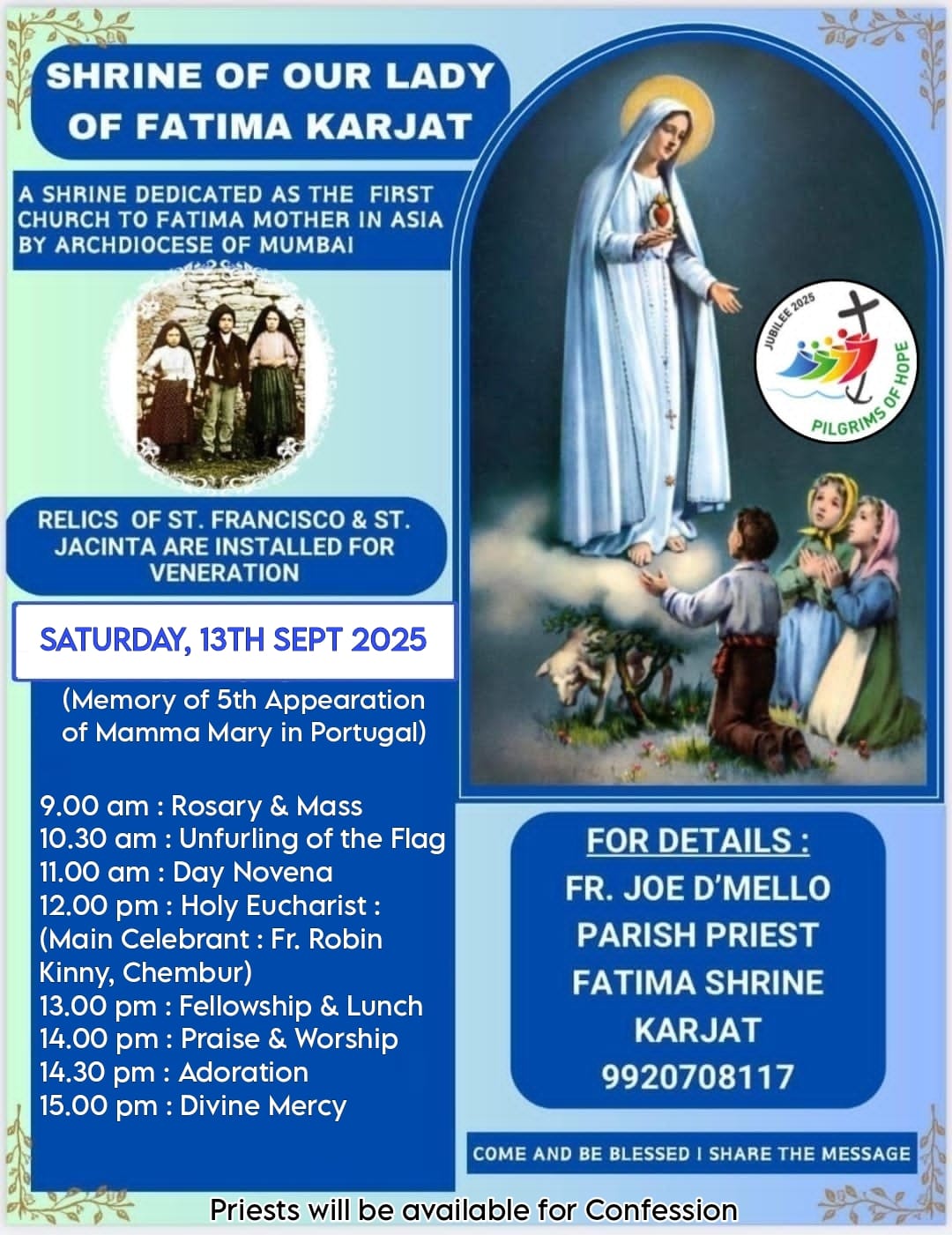 13th September Devotion to our Lady of Fatima